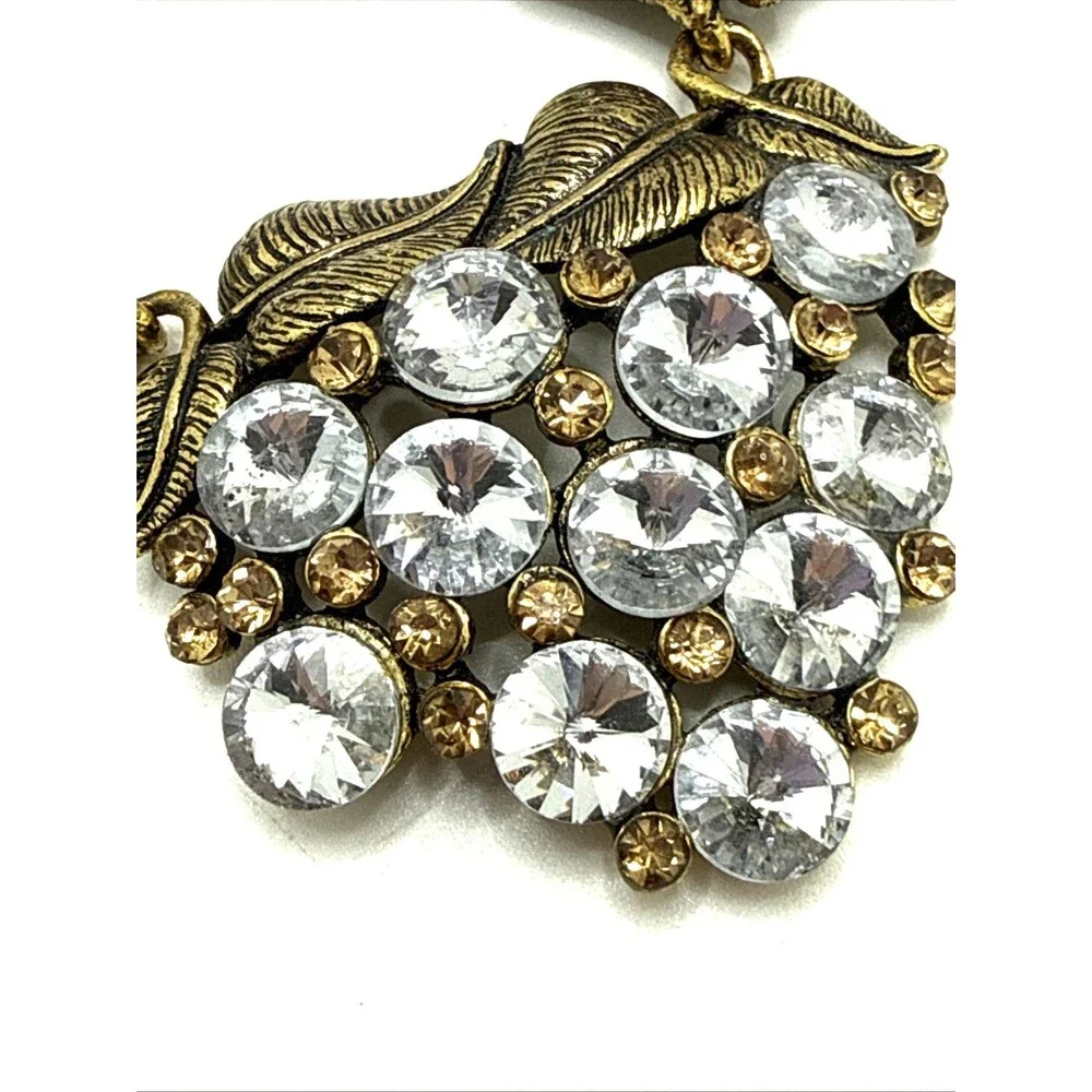 Clear Crystal Cluster Floral Bib Necklace Gold Tone Rivoli Rhinestone Statement